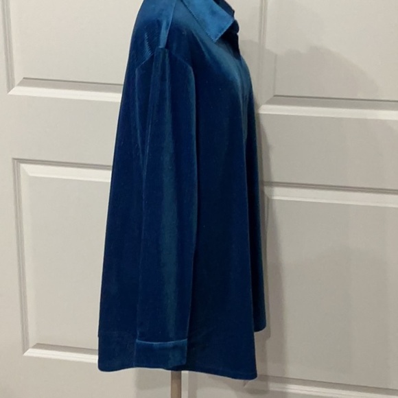 NWT Soft Surroundings Textured Velvet Boyfriend Blue Button Down Shirt Size 2X - Picture 5 of 11